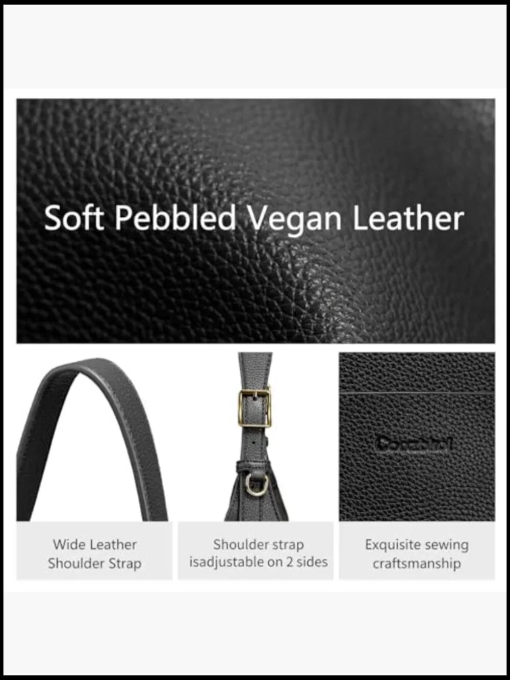 Slouchy Vegan Leather Hobo Shoulder Tote Bag With Adjustable Strap Crossbody